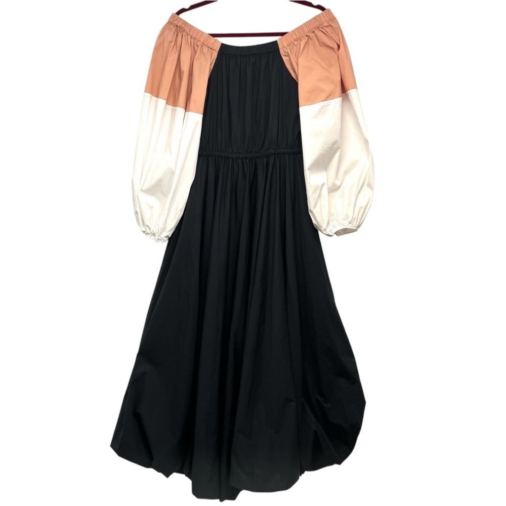 Staud Juliet Colorblock Off The Shoulder Cotton Bubble Hem Puff Sleeve Dress S - Picture 10 of 13